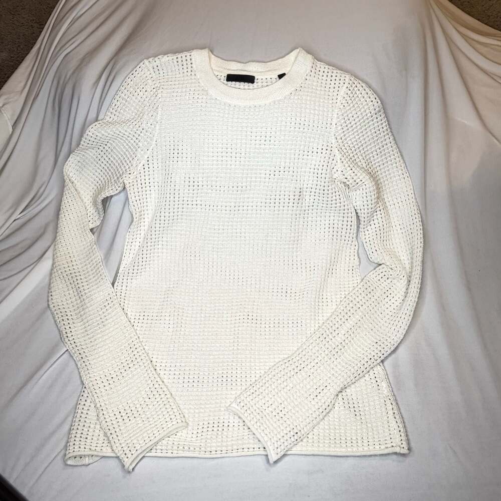 ATM Anthony Thomas Melillo Open Knit Crew Neck Long Sleeve Sweater